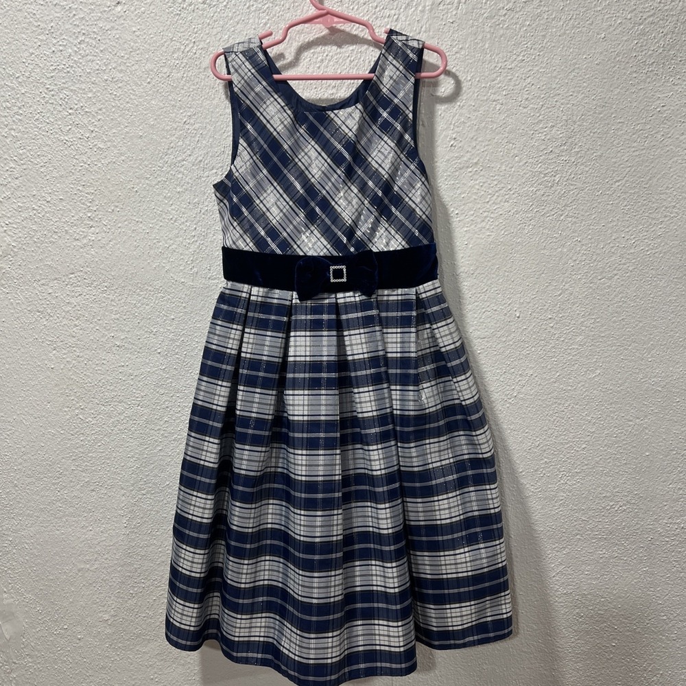 Gorgeous‎ Party Formal DRESS Girl Sz 7 by Jona Michelle Navy Plaid Taffeta Tulle